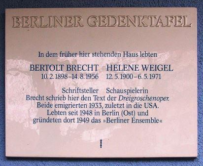 Bild Brecht Gedenktafel Berlin Wilmersdorf